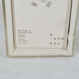 A New Day Letter E Initial Necklace & Earring Set Silver Plated Cubic Zirconia