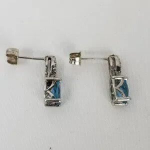 Beautiful Blue Topaz 925 Sterling Silver Precious Stone Ribbon Earrings NIB