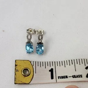 Beautiful Blue Topaz 925 Sterling Silver Precious Stone Ribbon Earrings NIB