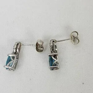 Beautiful Blue Topaz 925 Sterling Silver Precious Stone Ribbon Earrings NIB