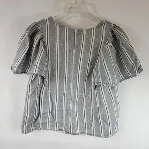 A.N.A Super Cute Blue/White Stripe V Neck Poplin Short Sleeve Puff Sleeve Women's Small