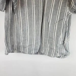 A.N.A Super Cute Blue/White Stripe V Neck Poplin Short Sleeve Puff Sleeve Women's Small