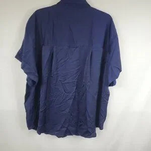A New Day Womens Navy Blue Oversized Satin Loose Fit Button Up Collared Blouse L