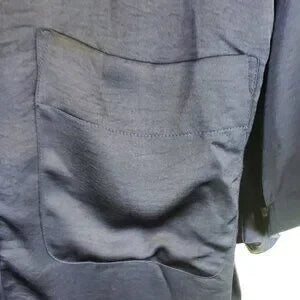 A New Day Womens Navy Blue Oversized Satin Loose Fit Button Up Collared Blouse L